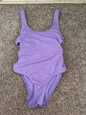 Lilac Ribbed One-Piece Swimsuit - Classic Scoop Neck